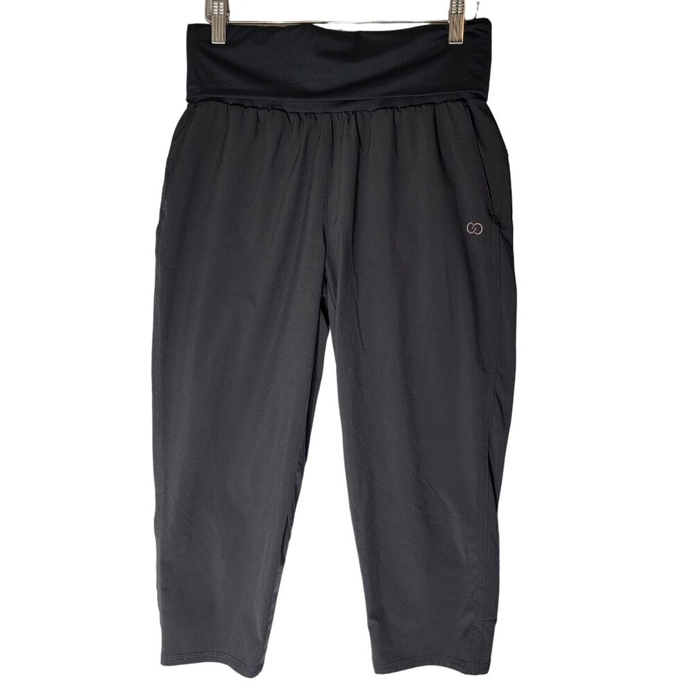 Calia Athletic Capri Pull On Yoga Pants Black Fold Over Waistband Stretch XS